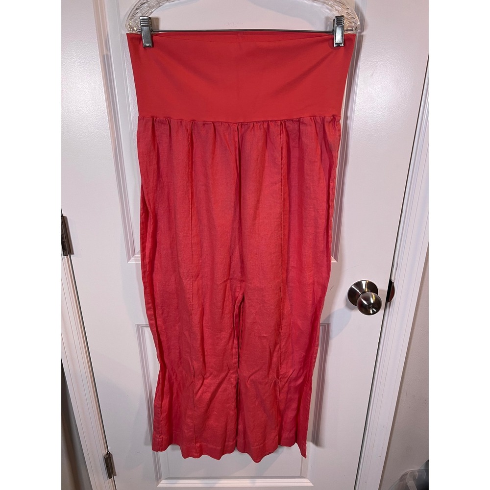 Pure Amici Womens Wide‎ Leg Pants High Rise Coral Pink Large